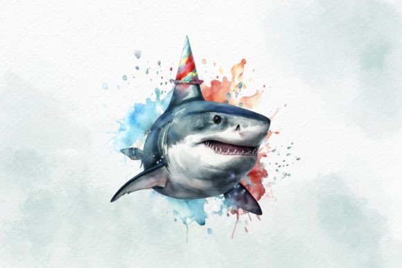 Download Birthday Shark Watercolor PNG Design - Shark Collection